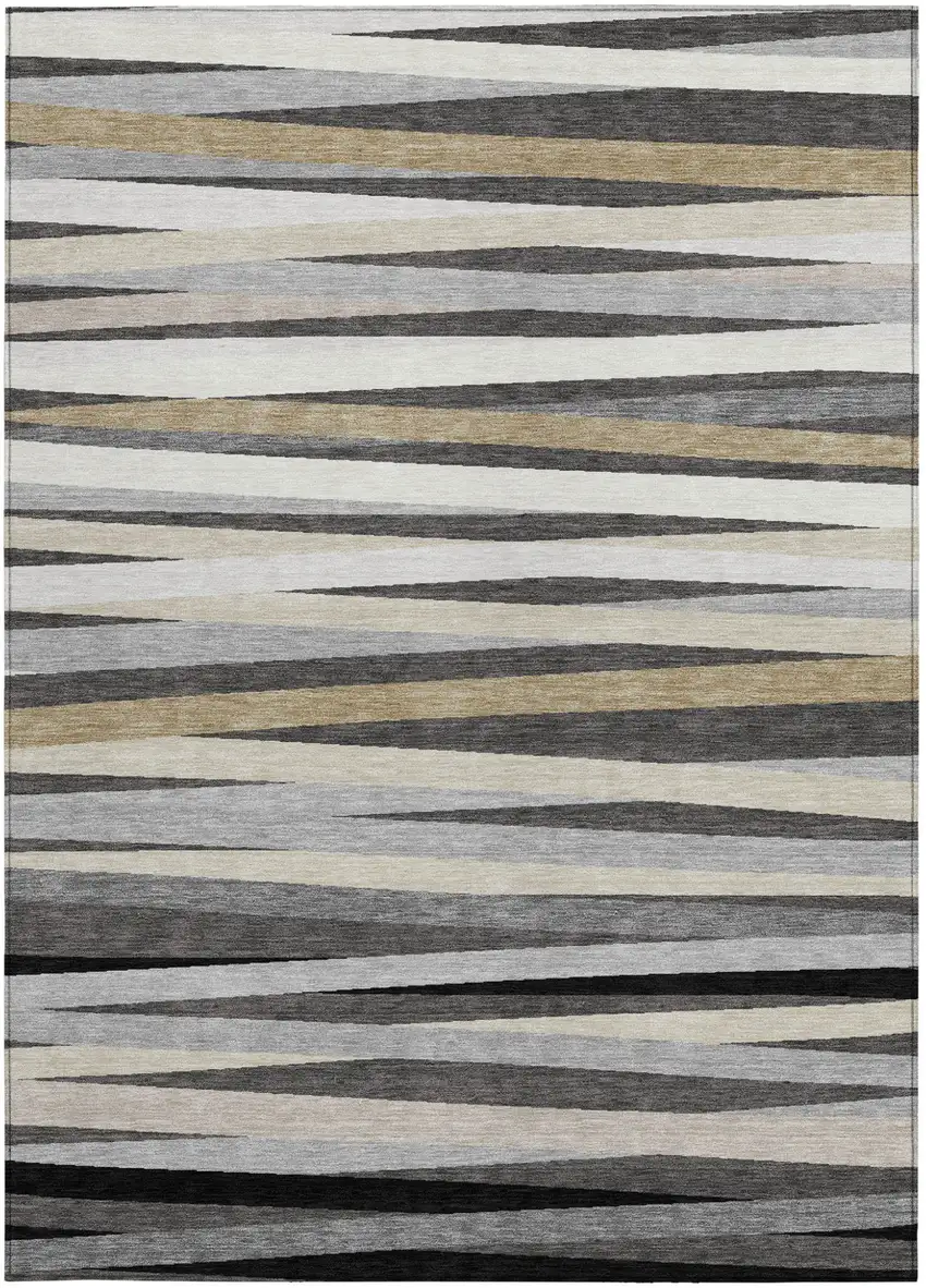 Gray Ivory And Beige Striped Washable Indoor Outdoor Area Rug Photo 6