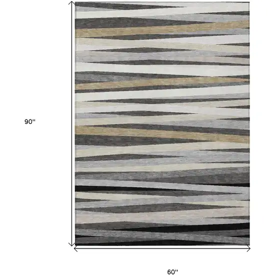 Gray Ivory And Beige Striped Washable Indoor Outdoor Area Rug Photo 3