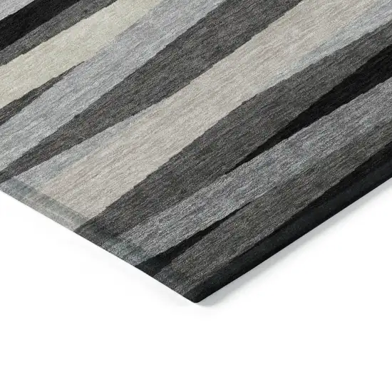 Gray Ivory And Beige Striped Washable Indoor Outdoor Area Rug Photo 4