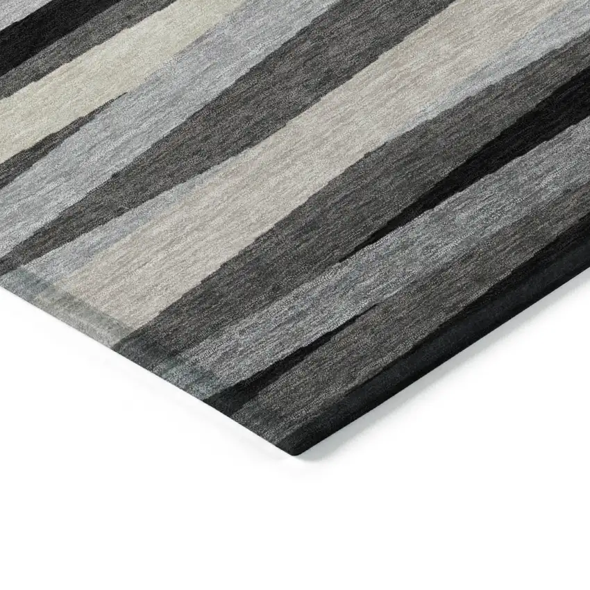 Gray Ivory And Beige Striped Washable Indoor Outdoor Area Rug Photo 4