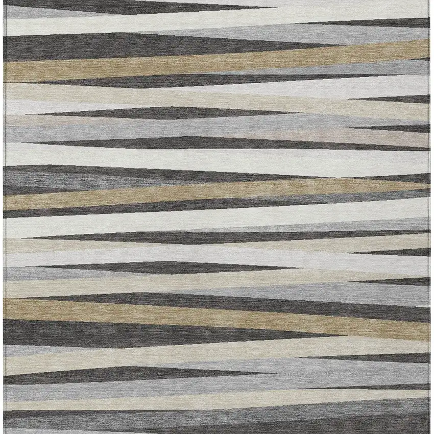 Gray Ivory And Beige Striped Washable Indoor Outdoor Area Rug Photo 5