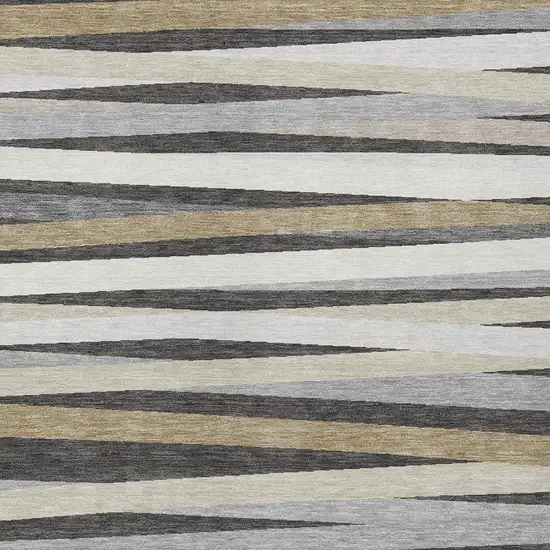 Gray Ivory And Beige Striped Washable Indoor Outdoor Area Rug Photo 5
