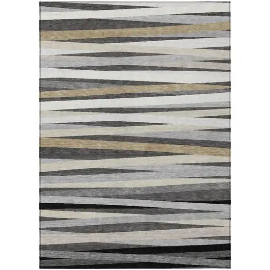 Gray Ivory And Beige Striped Washable Indoor Outdoor Area Rug Photo 2