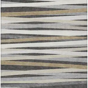 Photo of Gray Ivory And Beige Striped Washable Indoor Outdoor Area Rug