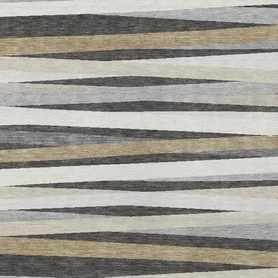 Gray Ivory And Beige Striped Washable Indoor Outdoor Area Rug Photo 5