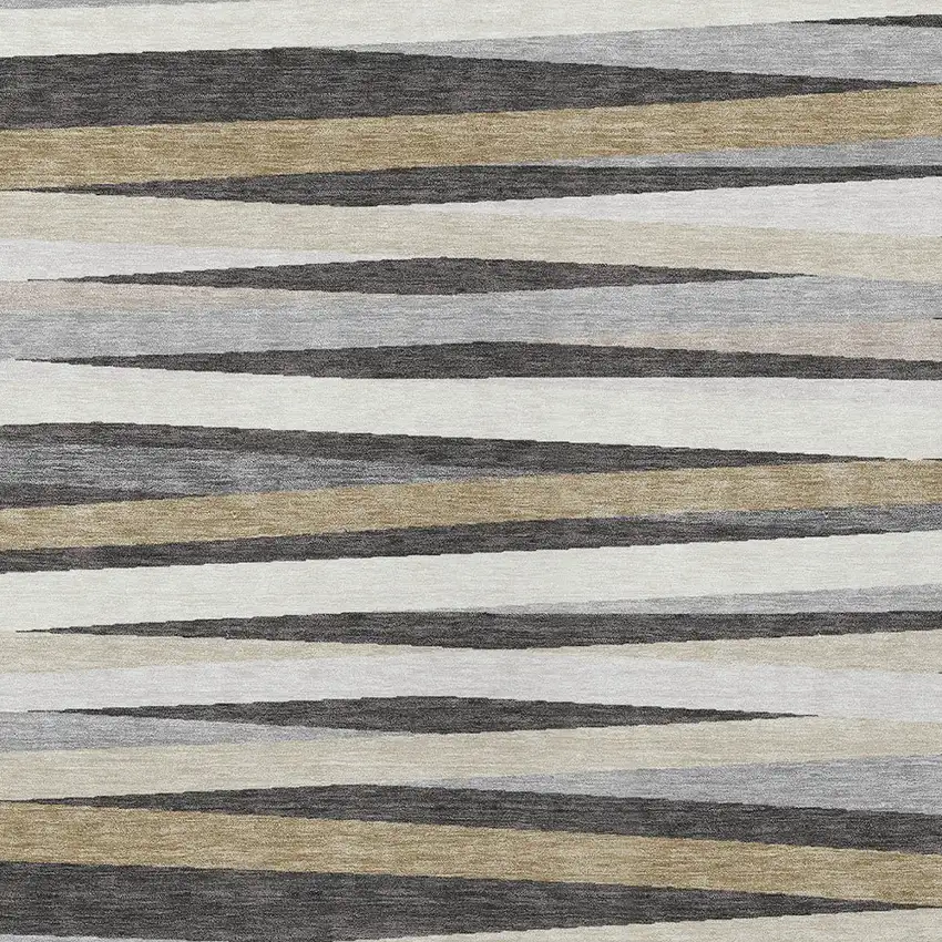 Gray Ivory And Beige Striped Washable Indoor Outdoor Area Rug Photo 5