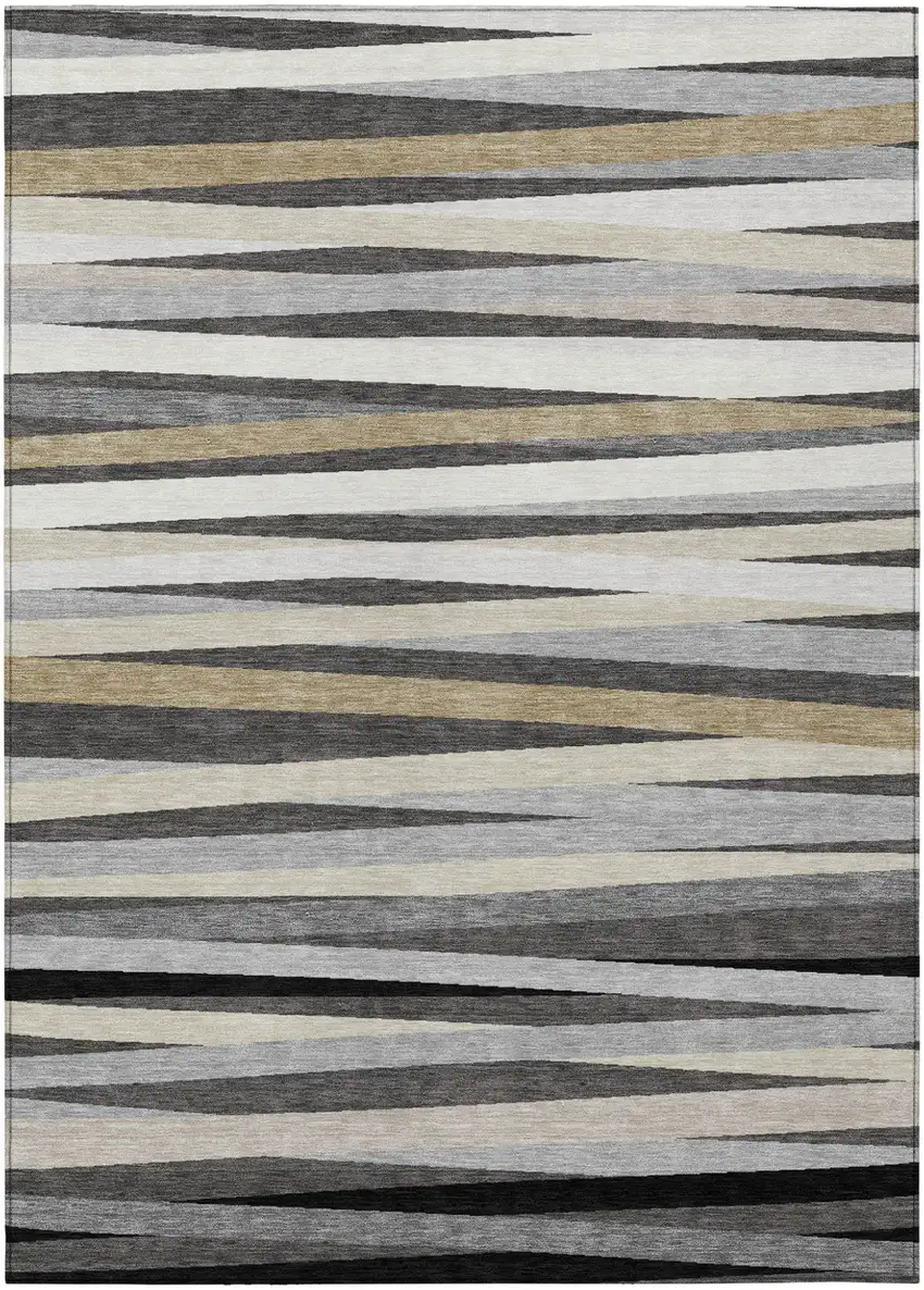 Gray Ivory And Beige Striped Washable Indoor Outdoor Area Rug Photo 2