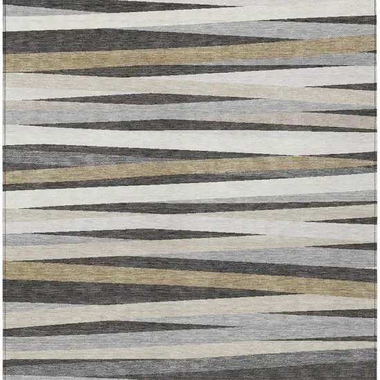 Gray Ivory And Beige Striped Washable Indoor Outdoor Area Rug Photo 6