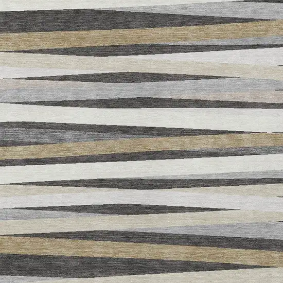 Gray Ivory And Beige Striped Washable Indoor Outdoor Area Rug Photo 5