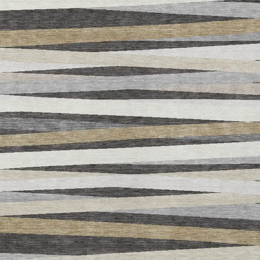 Gray Ivory And Beige Striped Washable Indoor Outdoor Area Rug Photo 5