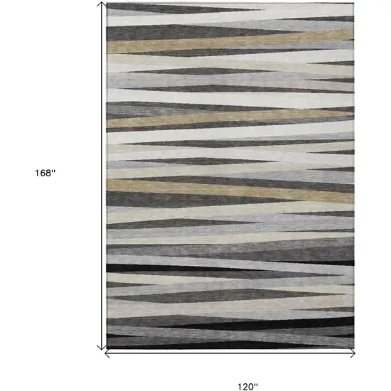 Gray Ivory And Beige Striped Washable Indoor Outdoor Area Rug Photo 3