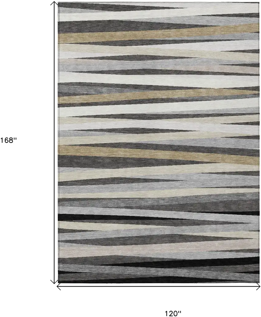 Gray Ivory And Beige Striped Washable Indoor Outdoor Area Rug Photo 3