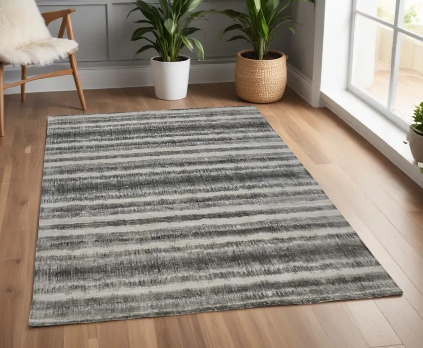 Gray and Black Abstract Hand Woven Area Rug Photo 1