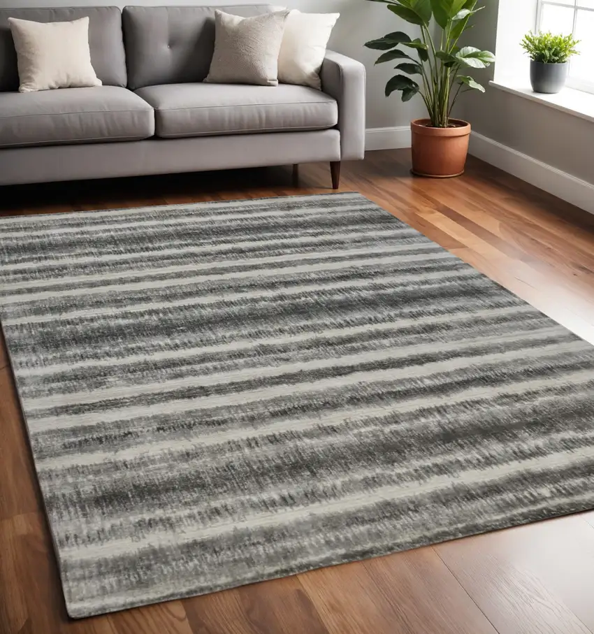 Gray and Black Abstract Hand Woven Area Rug Photo 1