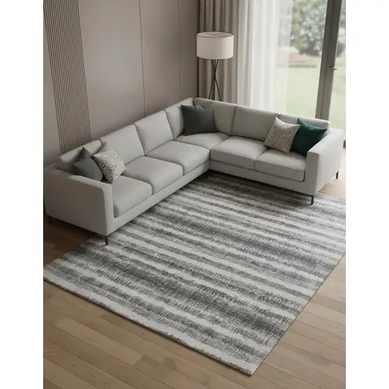 Gray Ivory And Black Abstract Hand Woven Area Rug Photo 1