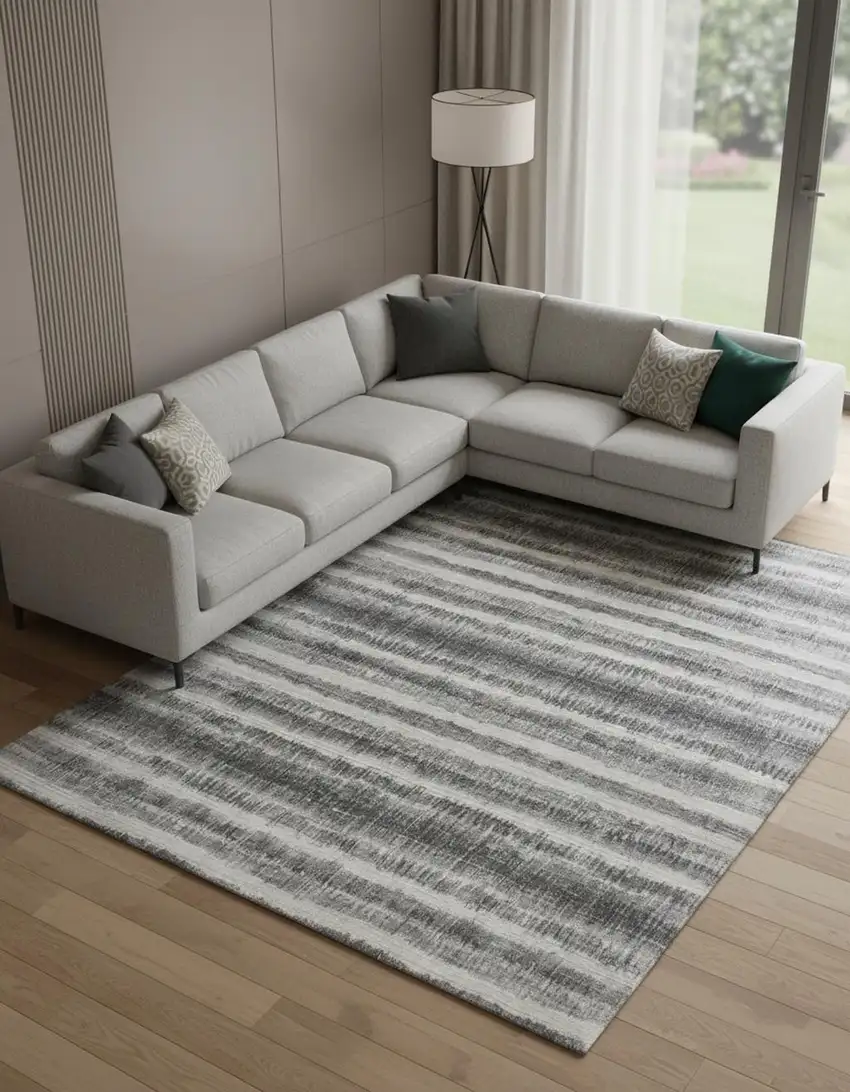 Gray Ivory And Black Abstract Hand Woven Area Rug Photo 1