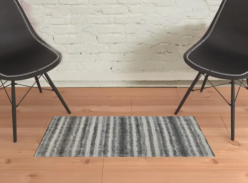 Gray Ivory And Black Abstract Hand Woven Area Rug Photo 2