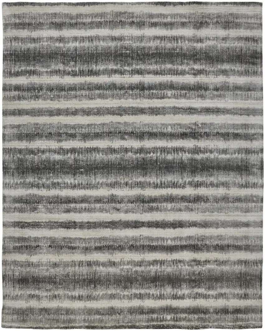 Gray Ivory And Black Abstract Hand Woven Area Rug Photo 1