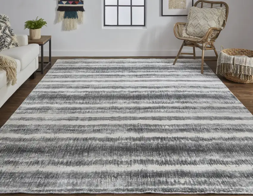 Gray Ivory And Black Abstract Hand Woven Area Rug Photo 4