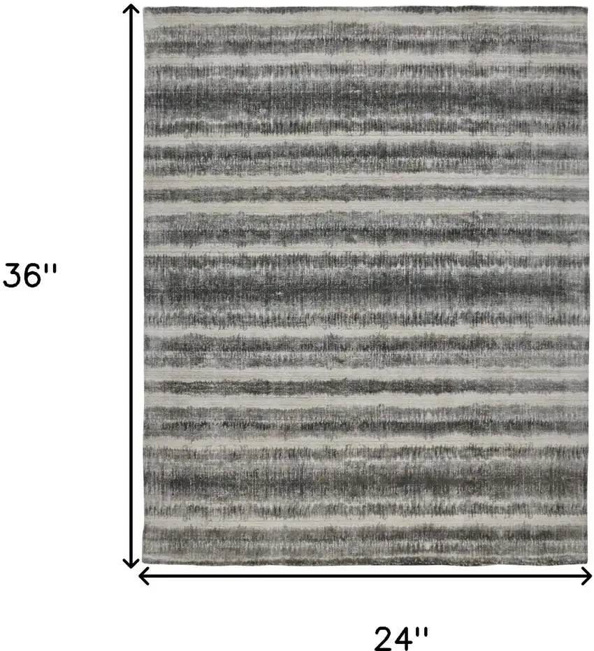 Gray Ivory And Black Abstract Hand Woven Area Rug Photo 10