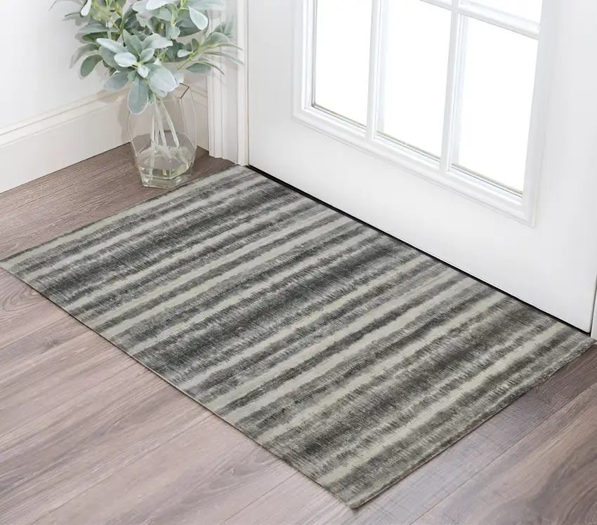 Gray and Black Abstract Hand Woven Area Rug Photo 1