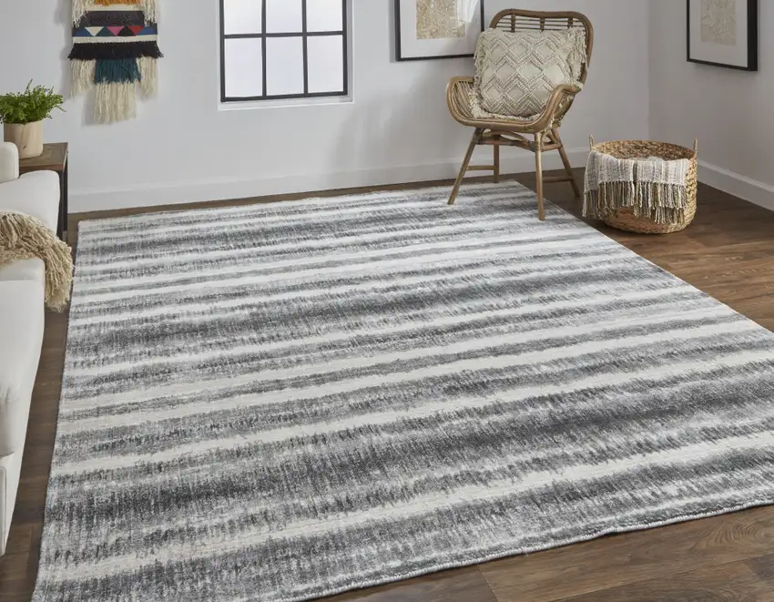 Gray Ivory And Black Abstract Hand Woven Area Rug Photo 5