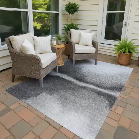 Gray Ivory And Black Abstract Washable Indoor Outdoor Area Rug Photo 2