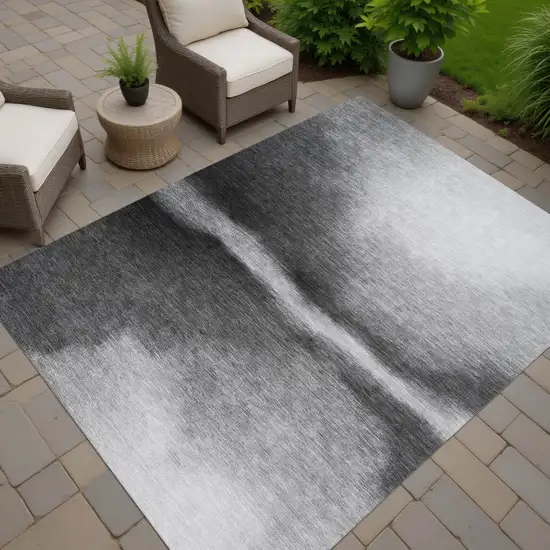 Gray Ivory And Black Abstract Washable Indoor Outdoor Area Rug Photo 6
