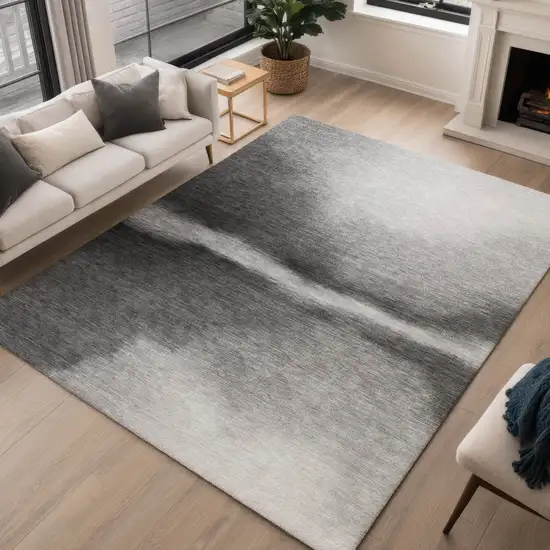 Gray Ivory And Black Abstract Washable Indoor Outdoor Area Rug Photo 3