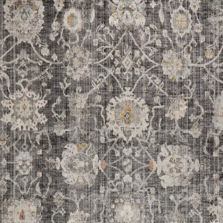 Gray Ivory And Black Floral Distressed Area Rug Photo 7