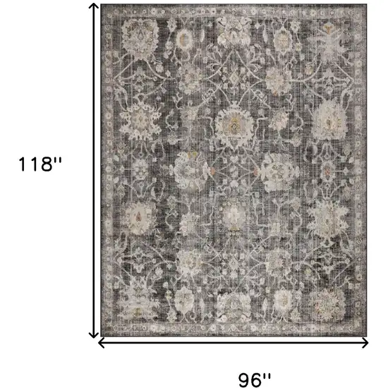 Gray Ivory And Black Floral Distressed Area Rug Photo 3