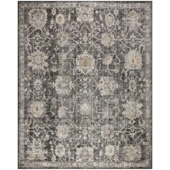 Gray Ivory And Black Floral Distressed Area Rug Photo 6