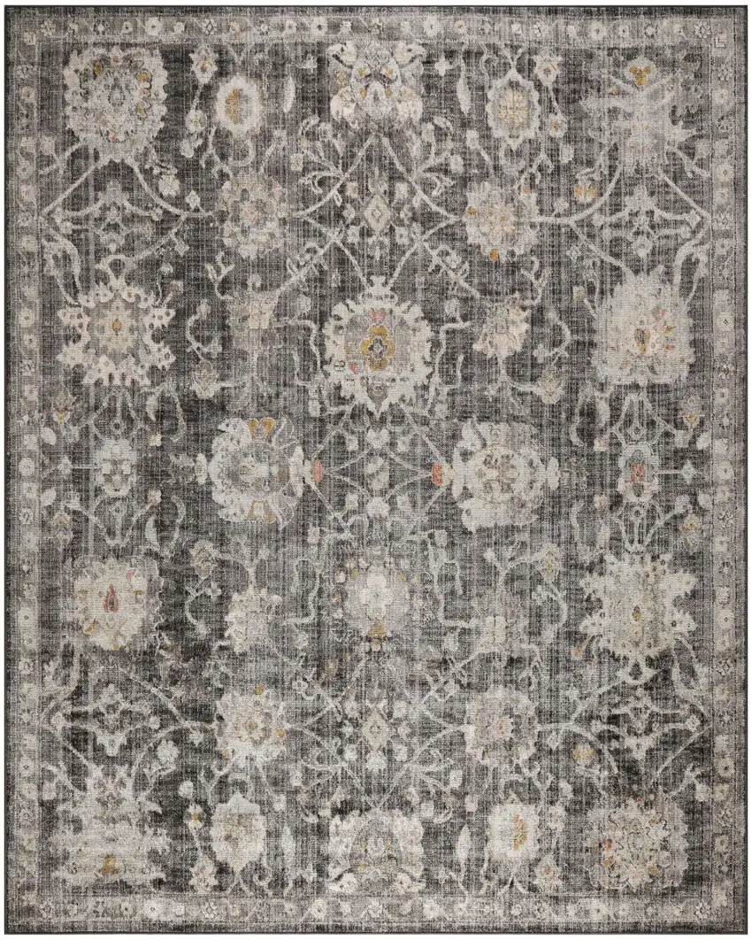 Gray Ivory And Black Floral Distressed Area Rug Photo 6