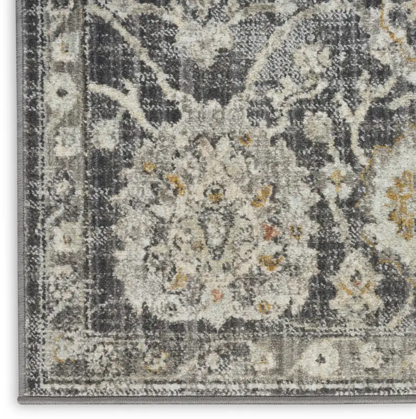 Gray Ivory And Black Floral Distressed Area Rug Photo 3