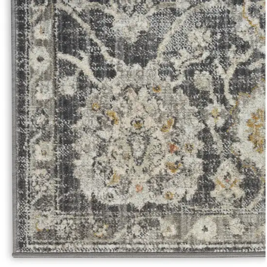 Gray Ivory And Black Floral Distressed Area Rug Photo 3