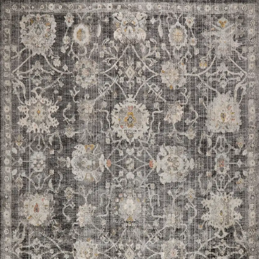 Gray Ivory And Black Floral Distressed Area Rug Photo 8