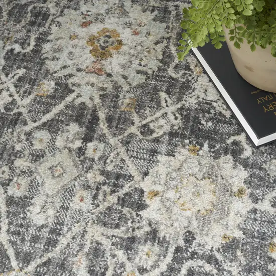 Gray Ivory And Black Floral Distressed Area Rug Photo 9