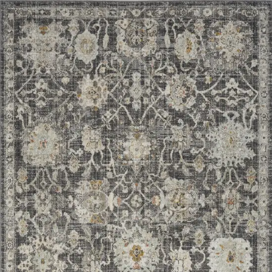 Gray Ivory And Black Floral Distressed Area Rug Photo 7