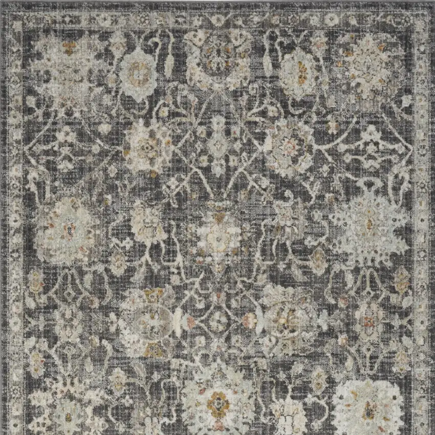 Gray Ivory And Black Floral Distressed Area Rug Photo 7