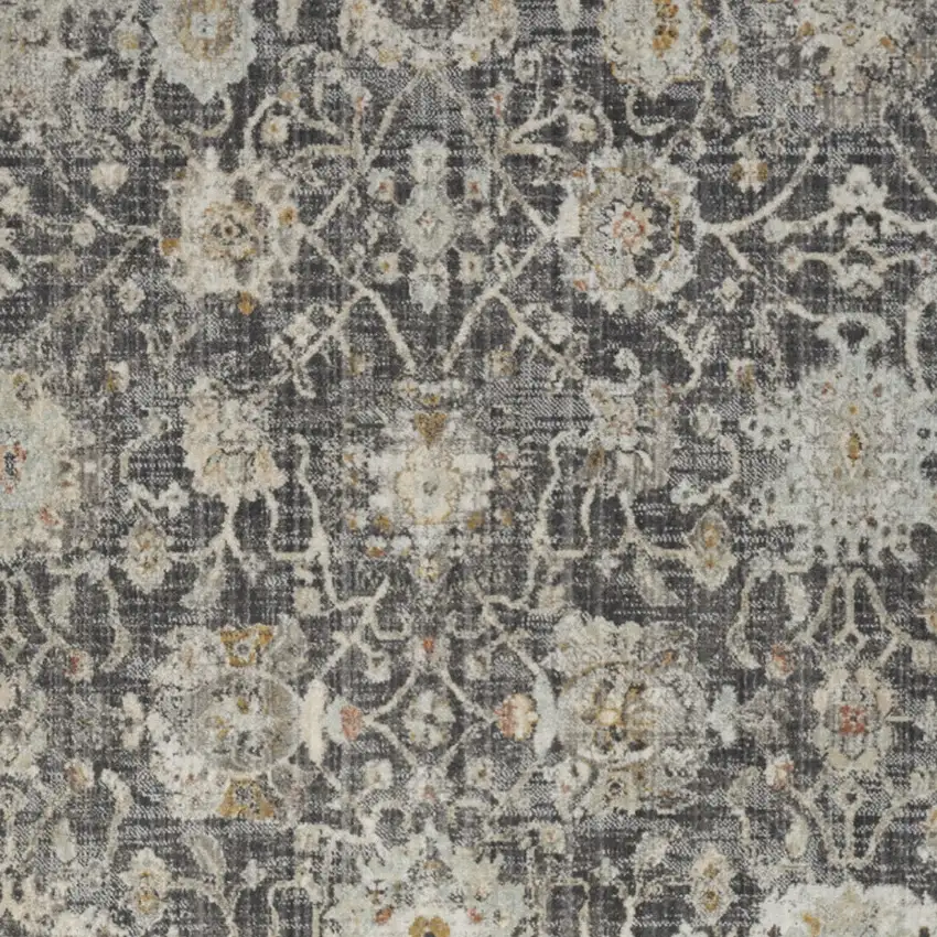 Gray Ivory And Black Floral Distressed Area Rug Photo 6