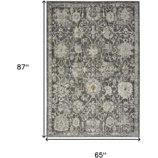 Gray Ivory And Black Floral Distressed Area Rug Photo 3