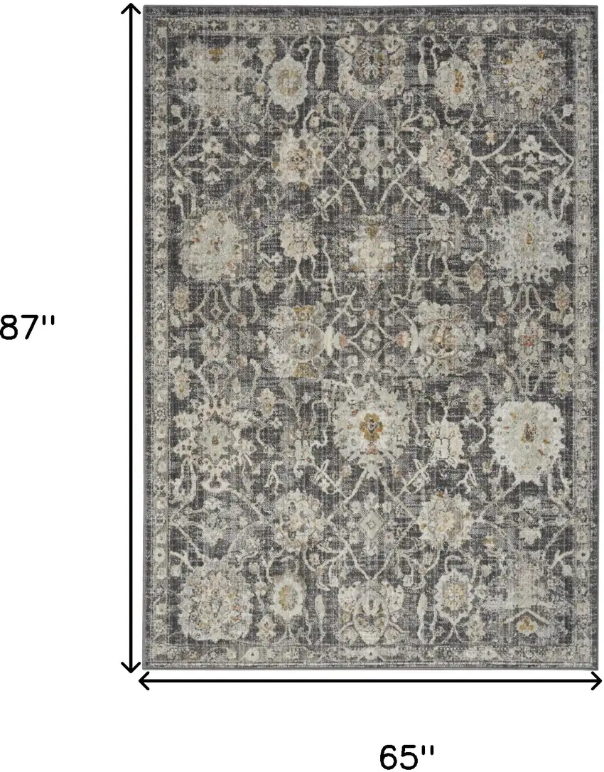Gray Ivory And Black Floral Distressed Area Rug Photo 3