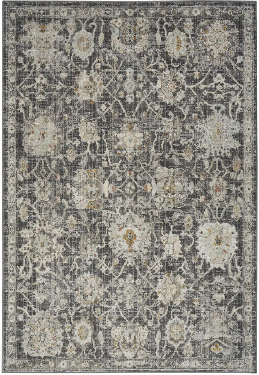Gray Ivory And Black Floral Distressed Area Rug Photo 5