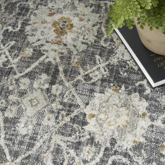 Gray Ivory And Black Floral Distressed Area Rug Photo 9