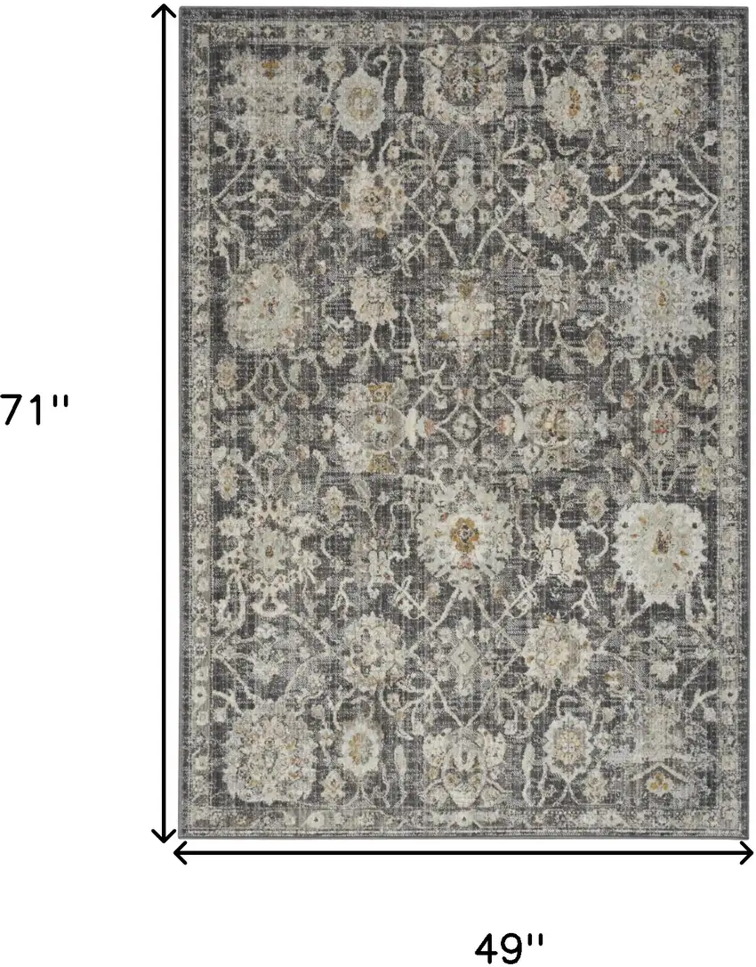 Gray Ivory And Black Floral Distressed Area Rug Photo 3