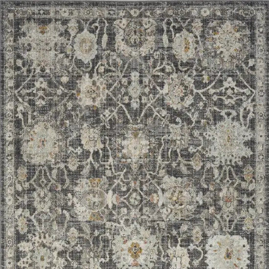 Gray Ivory And Black Floral Distressed Area Rug Photo 7