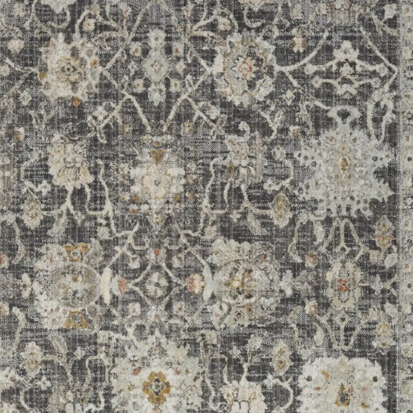 Gray Ivory And Black Floral Distressed Area Rug Photo 6
