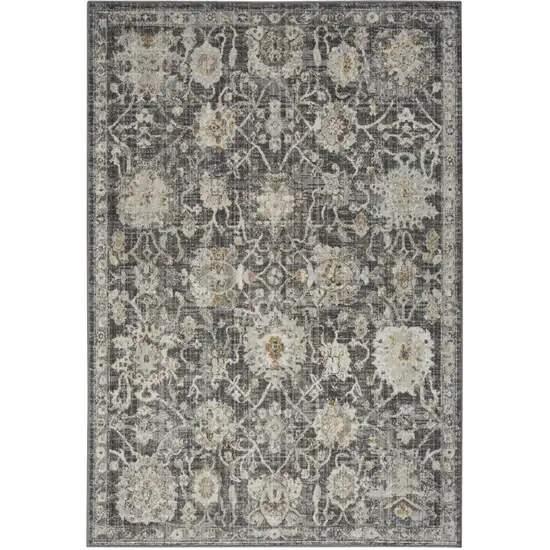 Gray Ivory And Black Floral Distressed Area Rug Photo 5