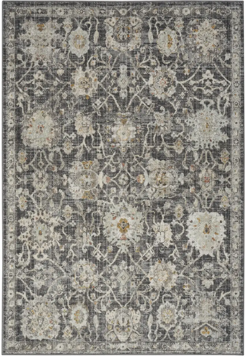 Gray Ivory And Black Floral Distressed Area Rug Photo 5