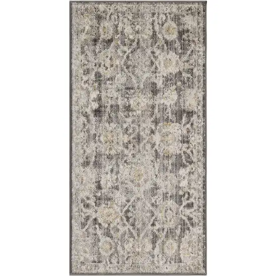 Gray Ivory And Black Floral Distressed Area Rug Photo 5